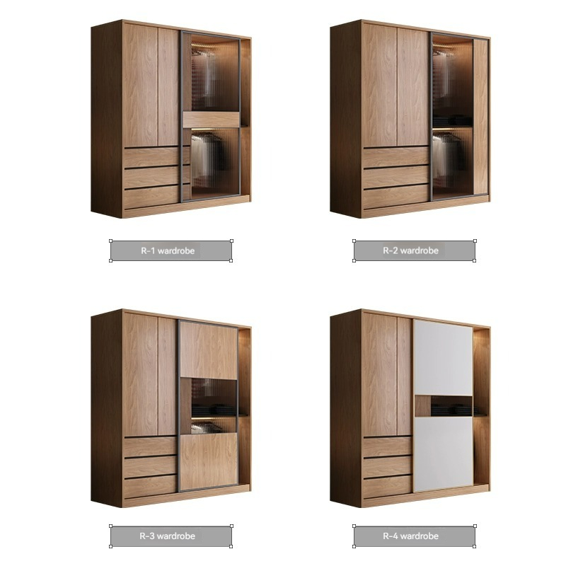 [Pre-order]  Modern light luxury sliding door wardrobe home bedroom simple small apartment net red large capacity solid wood color glass wardrobe-Smart-Living