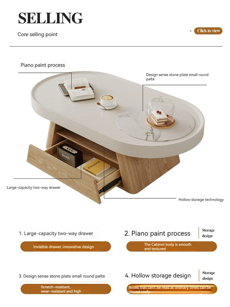 [Pre-order] Cream style coffee table living room small household modern minimalist designer Japanese log style coffee table TV cabinet-Smart-Living