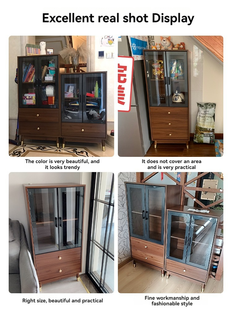 [Pre-order] Oulang Scandinavian simple wall glass door wine cabinet storage side cabinet modern household bookcase corner cabinet combination storage cabinet-Smart-Living