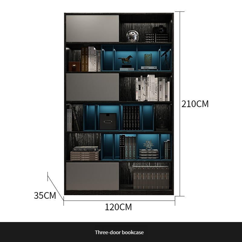 [Pre-order] Italian minimalist glass door bookcase modern and simple household living room floor storage rack bedroom study bookshelf combination.-Smart-Living