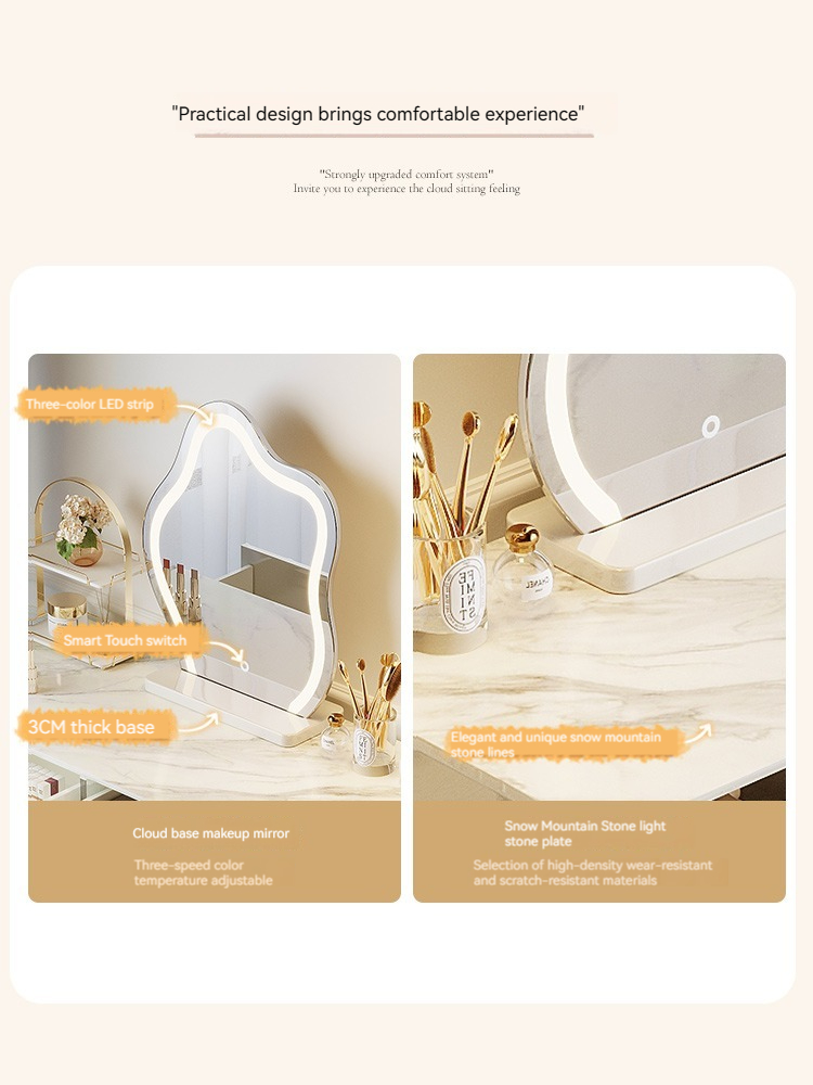 [Pre-order]  Acrylic French cream dresser, modern simple stone slab, telescopic suspended light luxury dressing table, storage cabinet-Smart-Living