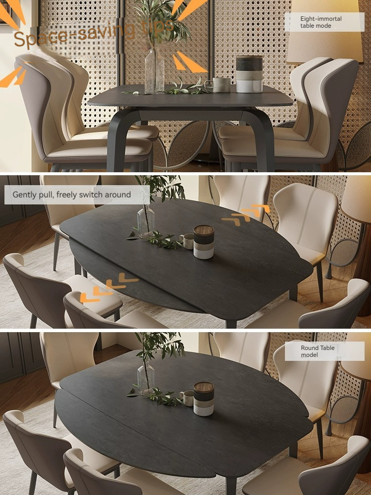 [Pre-order] Rock table retractable modern simple square dual-purpose dining table rectangular carbon steel dining table and chair combination-Smart-Living
