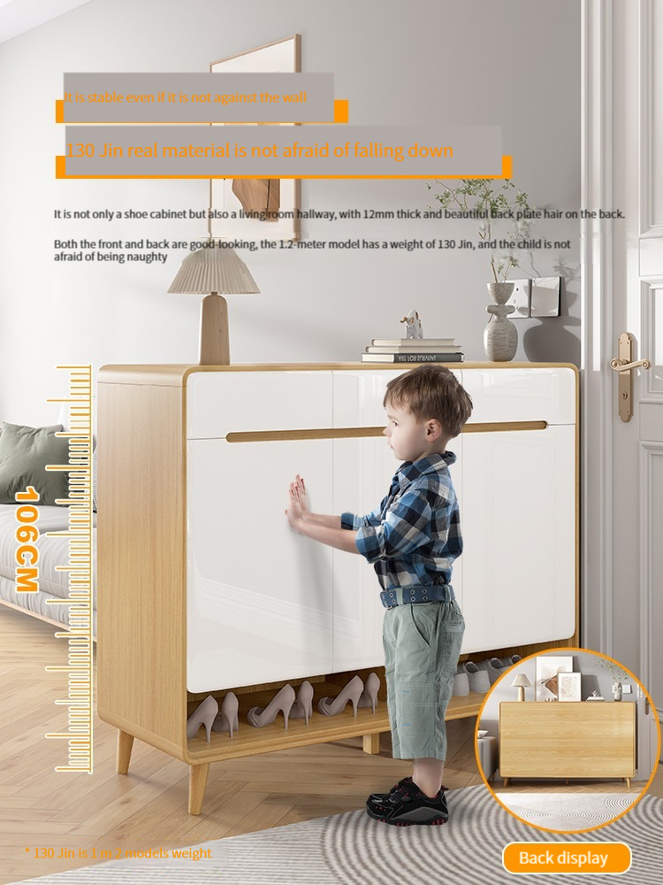 Entrance door, shoe cabinet, solid wood, household entrance, corridor, Nordic style, natural wood color storage cabinet, living room storage partition cabinet-Smart-Living