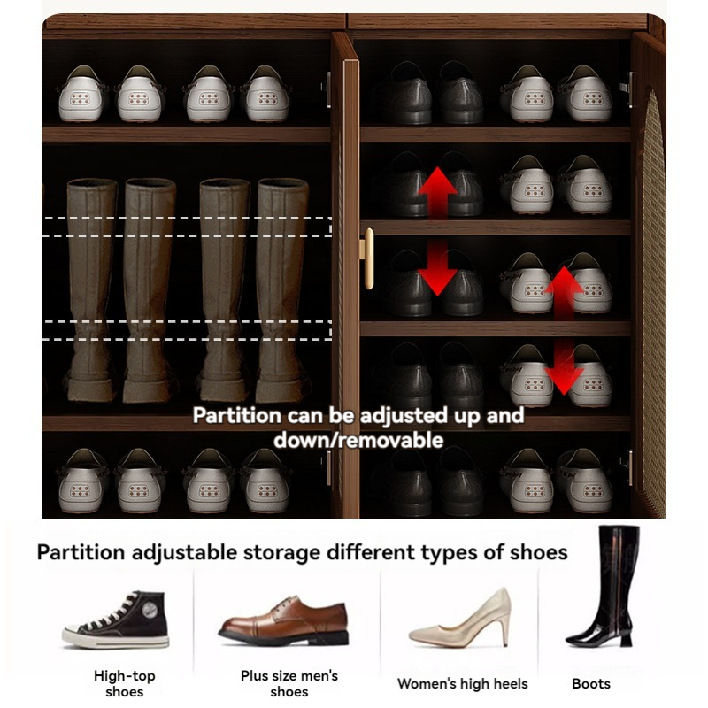 [Pre-order]   Low foot imitation rattan shoes cabinet home door living room wall storage cabinet into the household solid wood porch cabinet partition cabinet-Smart-Living