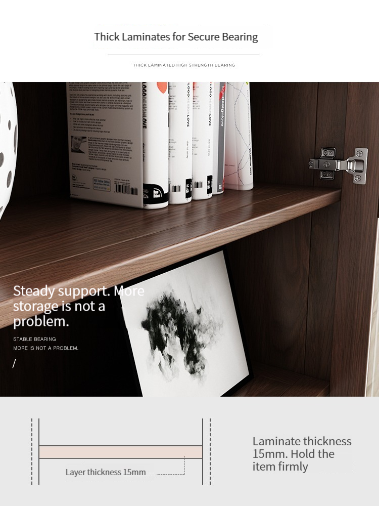 A modern minimalist bookcase with a freestanding design and doors suitable for home study