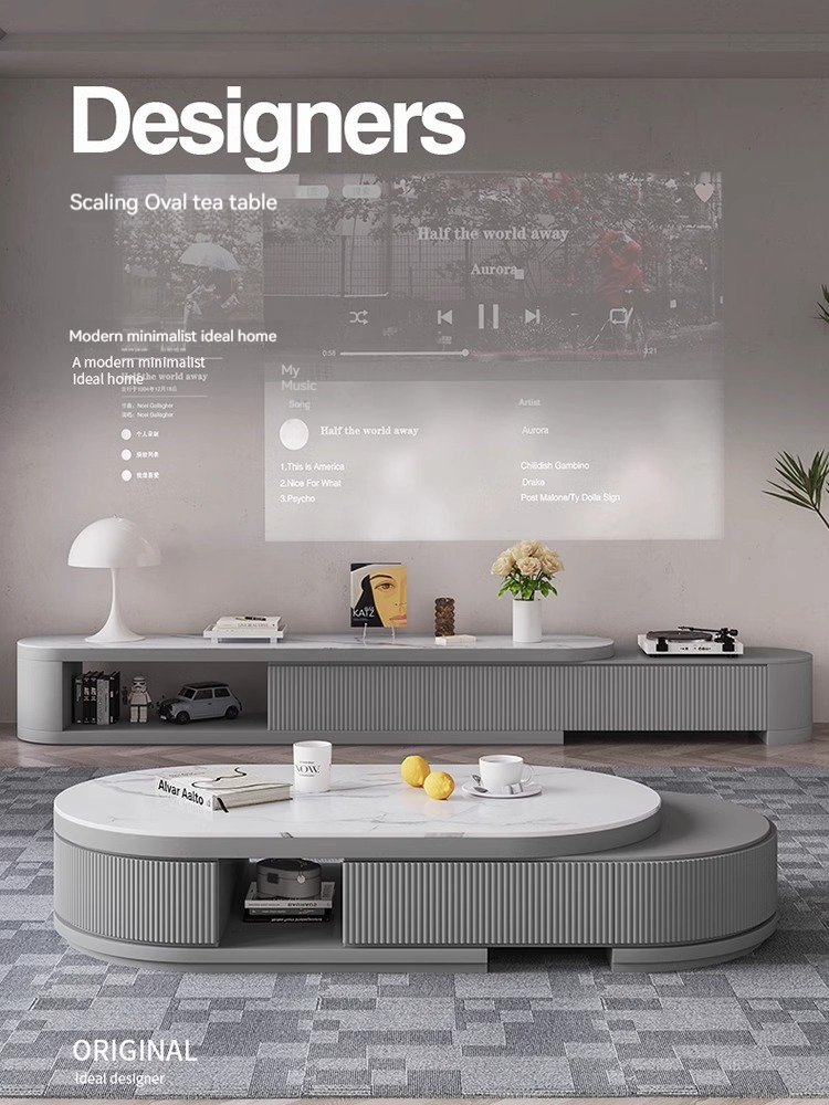 [Pre-order] Rock panel tea table living room 2023 new light luxury tea table living room home TV cabinet tea table modern simple small apartment-Smart-Living