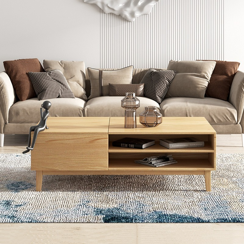 [Pre-order] Nordic Multifunctional Adjustable Coffee Table with Solid Wood Legs, Light Luxury Tea Table, Apartment Small-Sized Living Room Home Tea Table.-Smart-Living