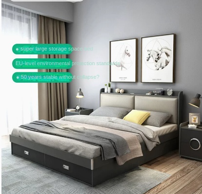 [Pre-order]  Wooden Master Bedding Double Modern Simple Tatami Small Unit Air Pressure High Storage Box Bed-Smart-Living