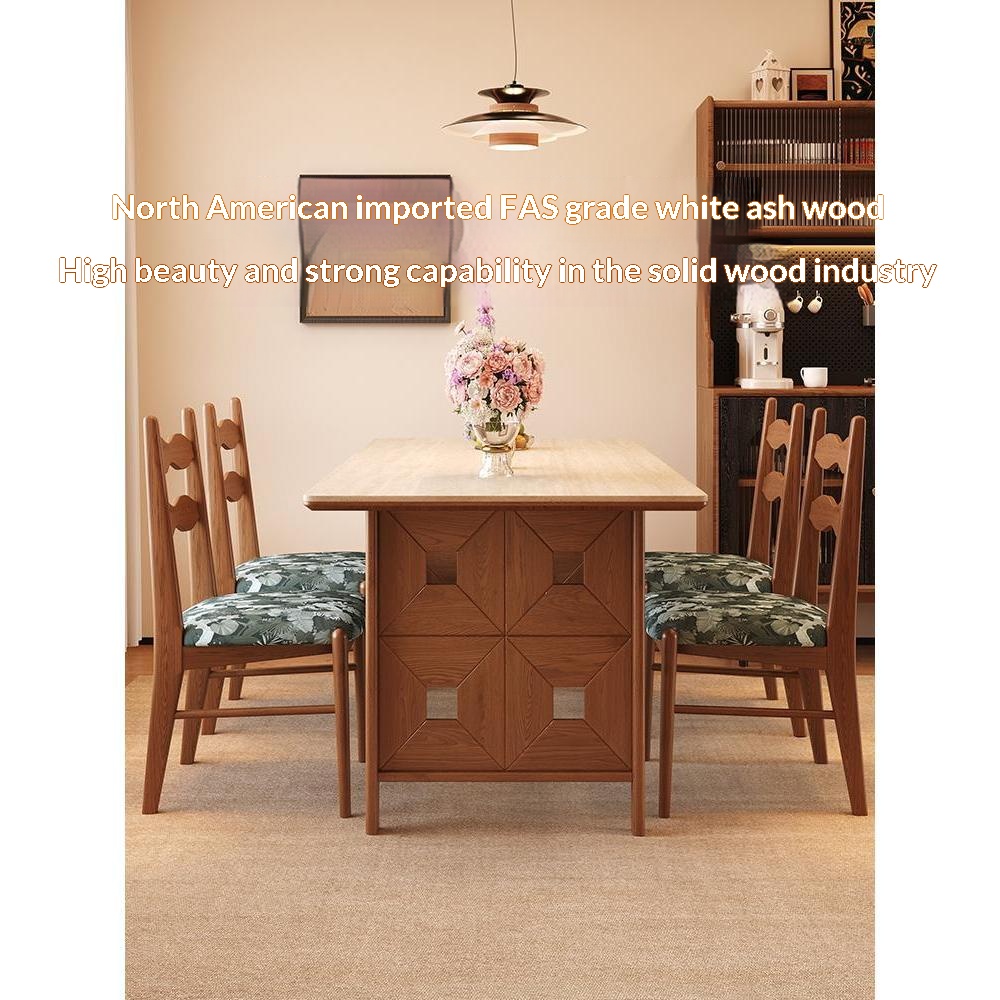 [PRE-ORDER] Solid Oak Retro-style stone slab dining table, simple vintage style, rectangular solid wood dining table.