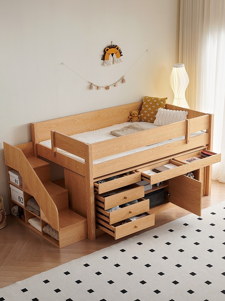 [Pre-order]Solid wood half height bed, children's bed, bunk bed with pull-out invisible desk integrated multifunctional bunk bed and bunk table combination bed