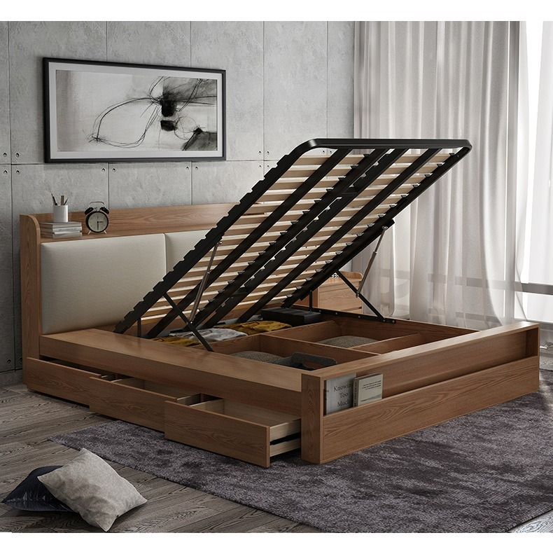 [Pre-order] Nordic Wood Colour 1.5/1.8m Storage Double Bed - with Drawers, Bedside Cabinet and Mattress, for Large Storage Capacity.-Smart-Living
