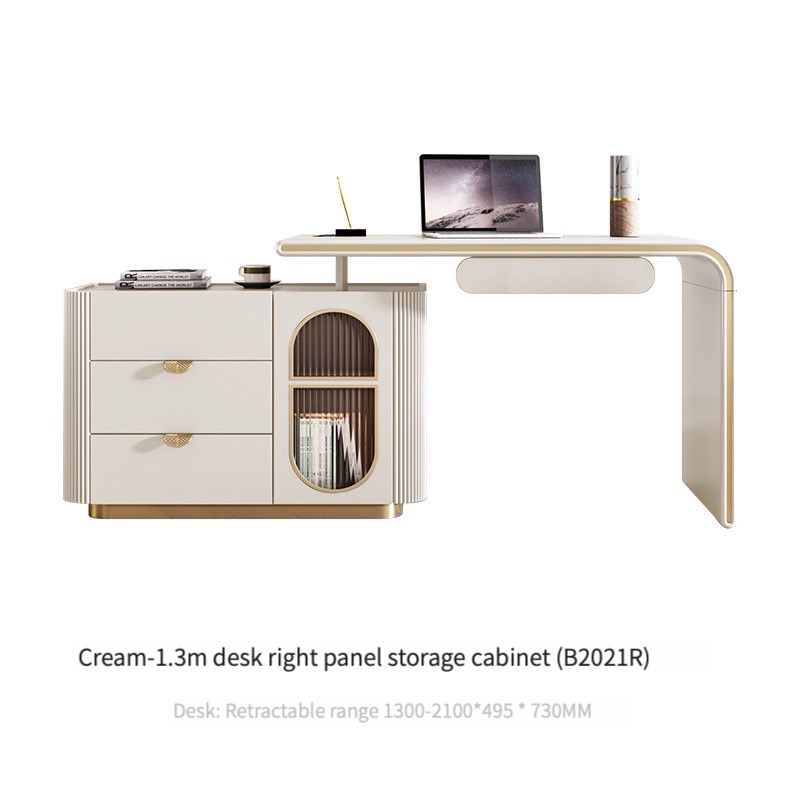 Light luxury corner desk, bookcase, dresser, integrated double long office, home modern folding retractable desk-Smart-Living