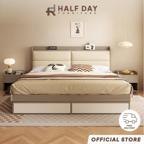 [ Pre Order ]  Wooden Moonlight Bed Modern Simple Tatami High Box Storage Bed Storage Small -Smart-Living