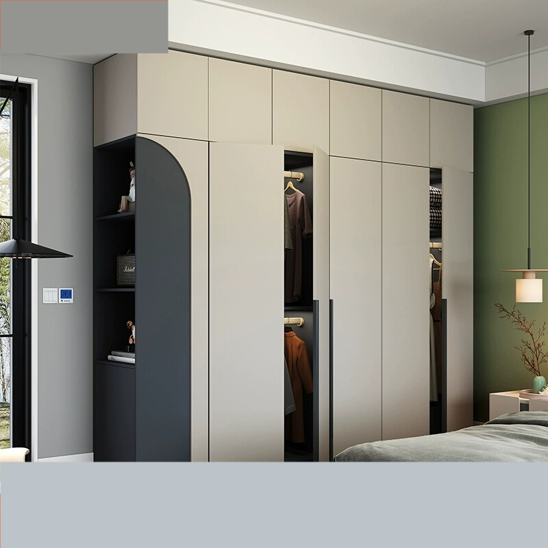 [Pre-order]  Cream style wardrobe, home bedroom, modern simplicity, one to top swing door, four or five doors to store storage, large wardrobe-Smart-Living