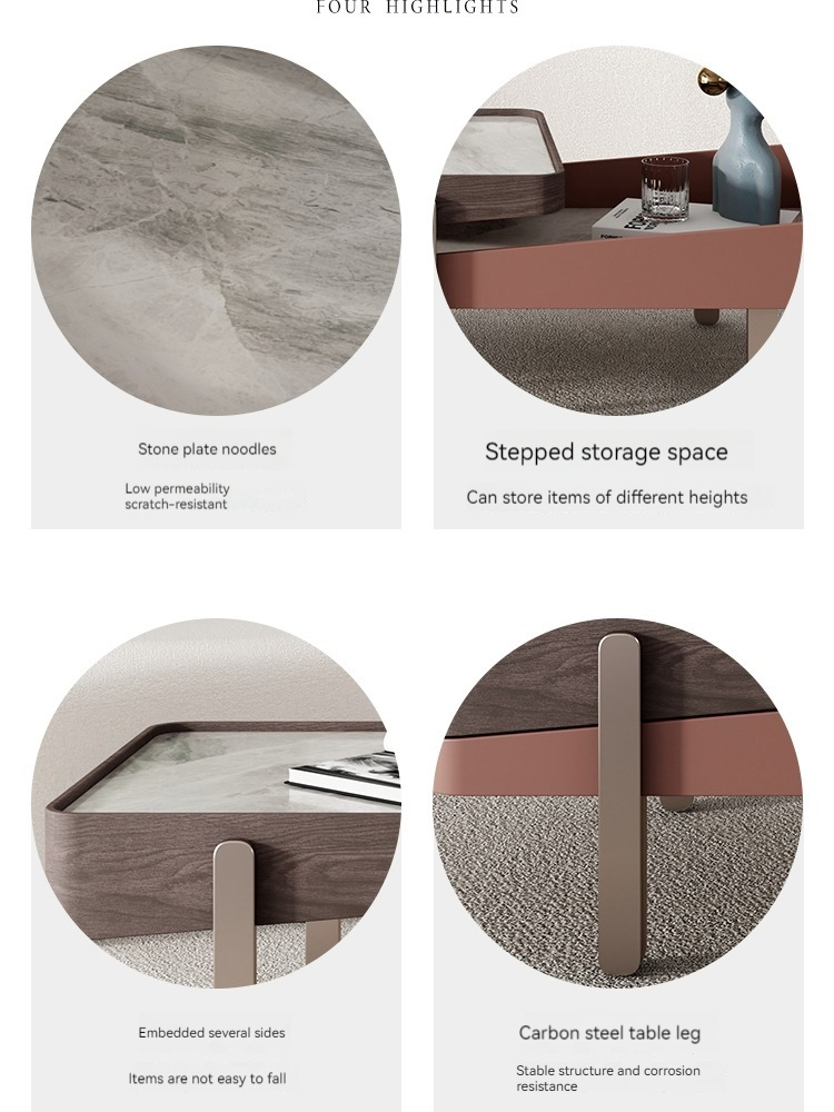 [Pre-order] Nordic slate tea house small apartment light luxury minimalist square high and low combination telescopic design living room furniture-Smart-Living