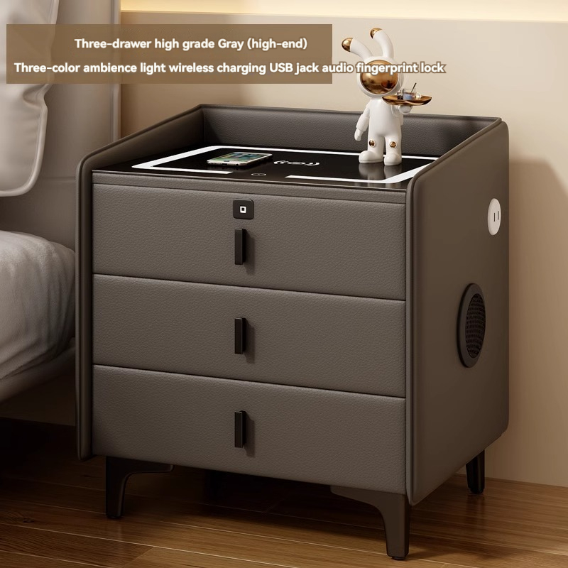 [Pre-order] Smart wireless charging nightstand modern simple bedroom solid wood multifunctional with lock light luxury premium sense of small household -Smart-Living