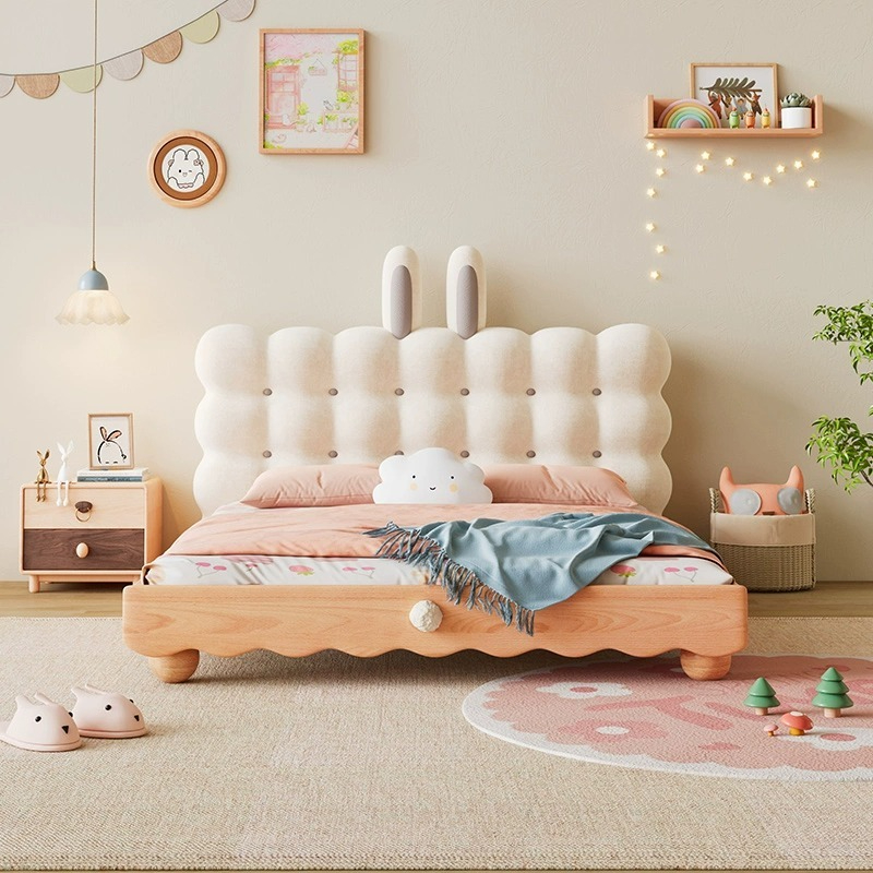 [Pre-order]  Bunny biscuit kids bed girl princess bed bedroom beech wood kids solid wood kids room cream style girl bed-Smart-Living