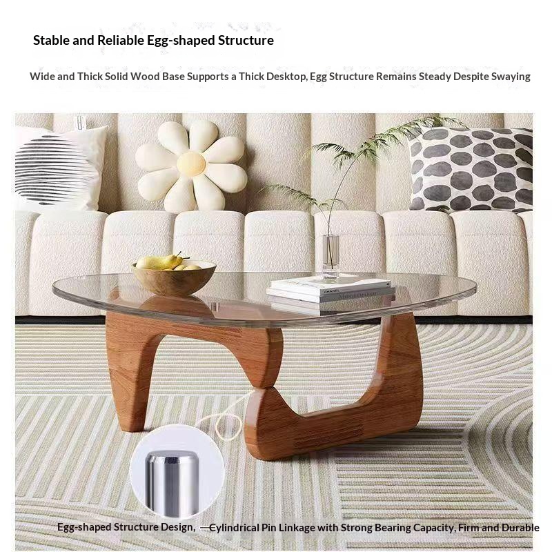 NKAHS-CT-01 [PRE-ORDER] small coffee tale modem nordic tempered glass tale with solid wood base