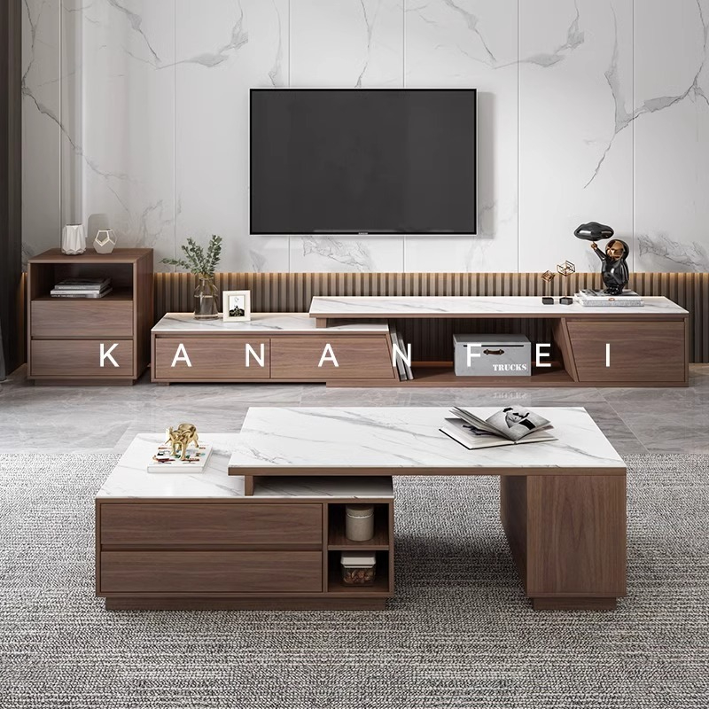 [Pre-order] Oulang Italian light luxury slate coffee table TV cabinet combination simple modern living room home floor telescopic floor cabinet-Smart-Living