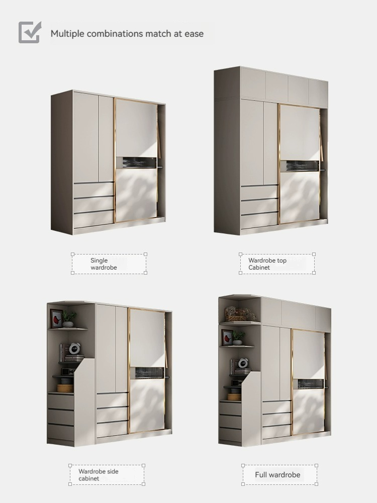 [Pre-order]  Light luxury sliding door wardrobe, home bedroom, small apartment, modern simple sliding door, finished cabinet, net celebrity assembly large wardrobe-Smart-Living