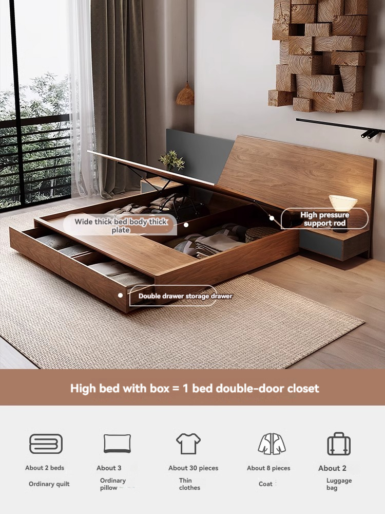 [Pre-order]  Bed Nordic style furniture modern simple double bed Japanese bed Tatami panel bed Master bedroom wedding bed storage bed-Smart-Living