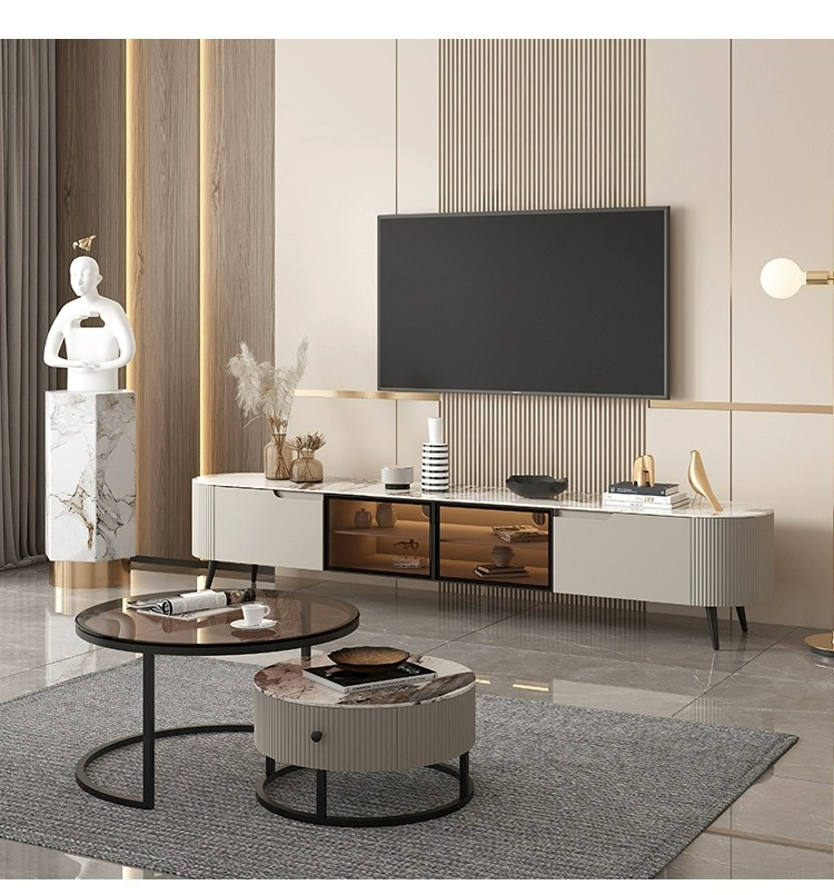 [Pre-order]  Italian Minimalist Light Luxury Slate Coffee Table TV Cabinet Combination - Living Room Household - Small Apartment - Simple Modern Floor-Standing Cabinet-Smart-Living