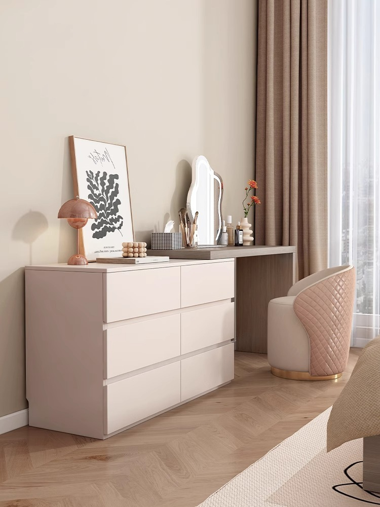 【Showroom】Wooden Moon Intelligent Bucket Cabinet Net Red Cream Style Dressing Table, bedroom, retractable, rotatable, multi-functional modern makeup table-Smart-Living