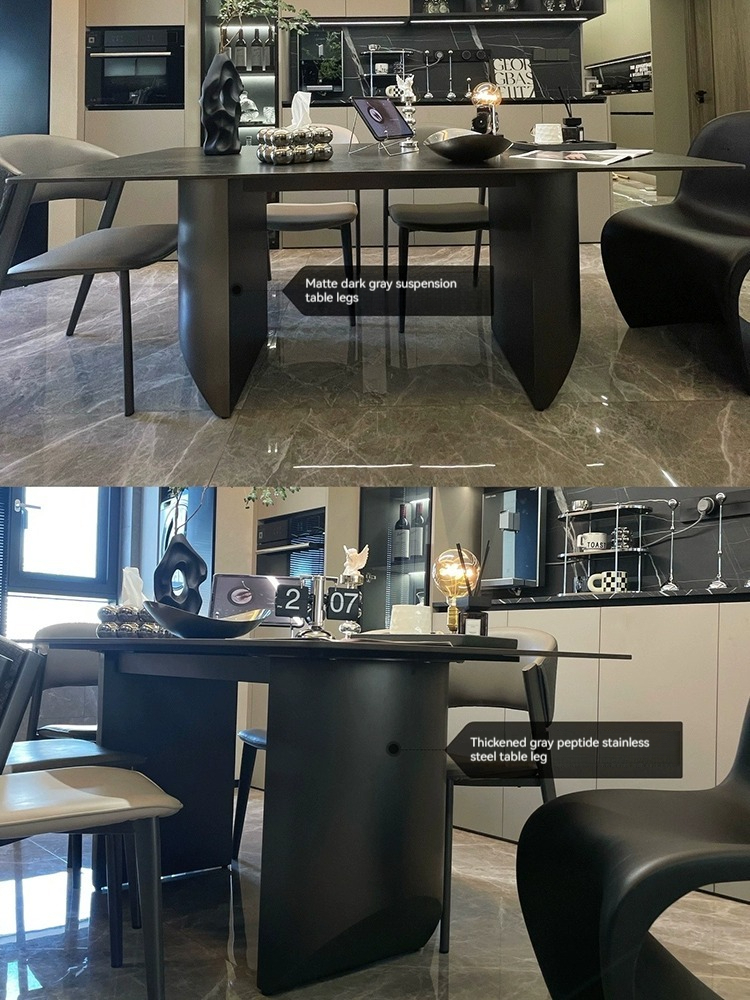 [Pre-order] Dining table Small household modern simple dining table and chair combination dining table rectangular light rock plate dining table-Smart-Living