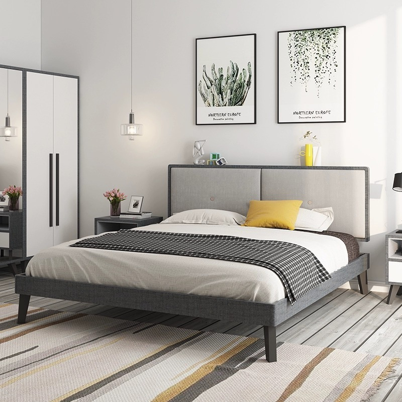 [Pre-order]  Nordic bedroom single bed modern minimalist master bedroom 1.8m bed apartment small size wedding bed double bed-Smart-Living