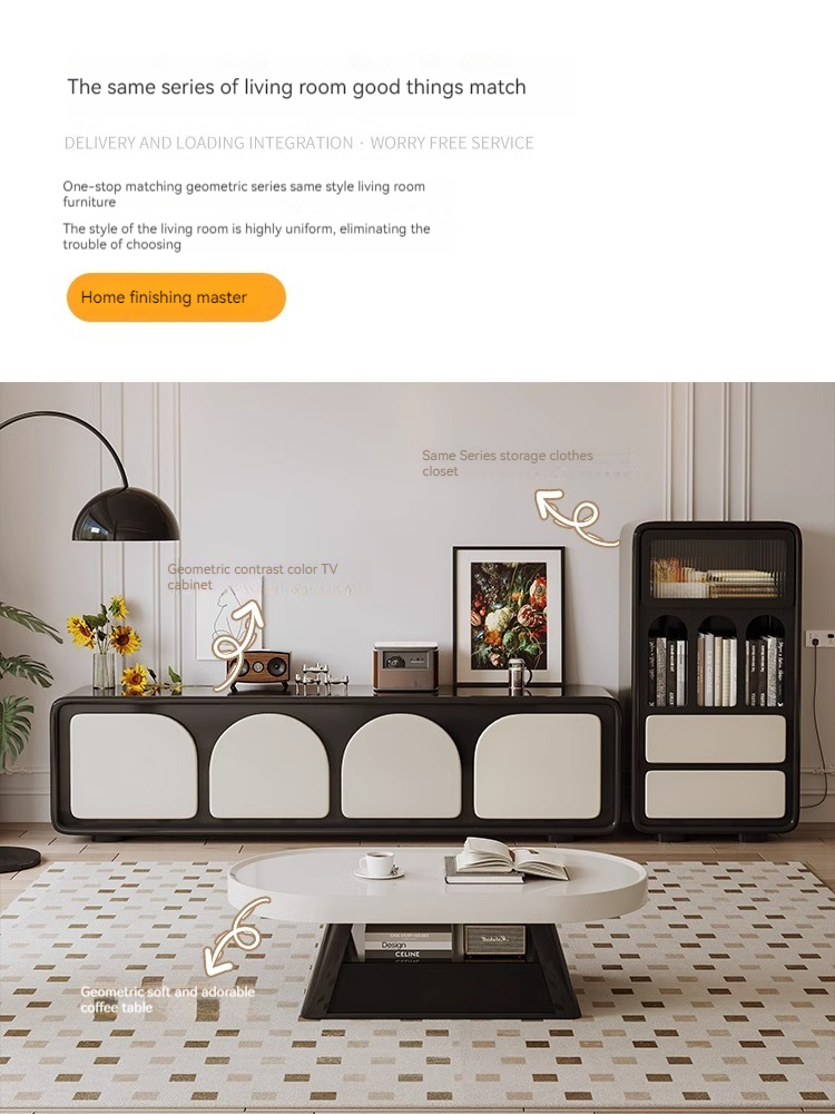 [Pre-order] TV cabinet Light French retro home living room simple small flat landing 2023 new TV cabinet coffee table-Smart-Living