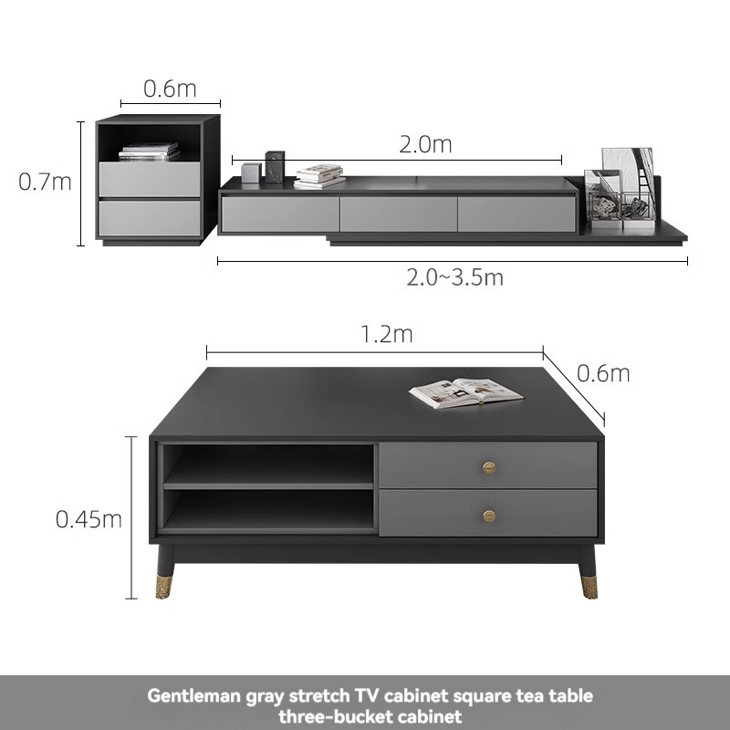 [Pre-order] Oulang Scandinavian simple living room coffee table and TV cabinet combination modern style home retractable creative grey floor cabinet-Smart-Living