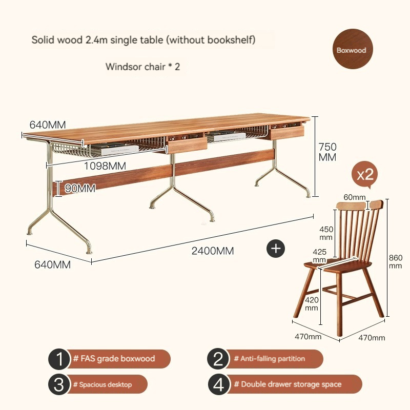 [Pre-order]  Nordic solid wood desk, computer desk integrated Japanese style with bookshelf bookcase, home study table, multifunctional retro desk-Smart-Living