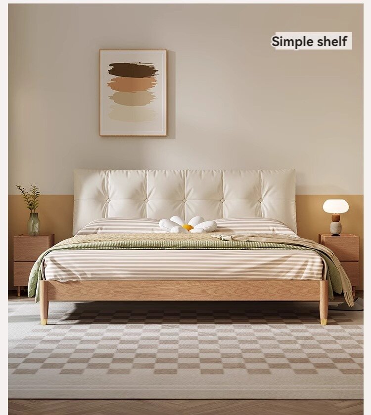 [Pre-order]  Modern simple log air small apartment high box storage bed Tatami double bed Master bedroom back soft blanket bed-Smart-Living