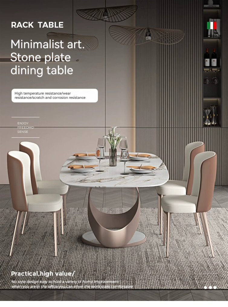 [Pre-order] Slate dining table and chair combination modern light luxury rectangular simple household high-end bright special-shaped dining table-Smart-Living