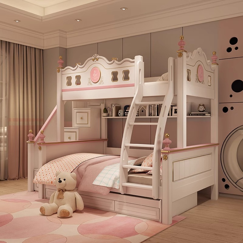 [Pre-order]  American noble children's bed, double height bed, girl princess bed, slide, bed, mother bed, multifunctional-Smart-Living
