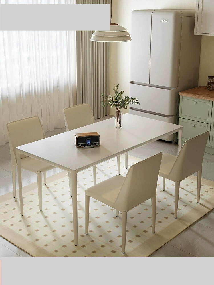 [Pre-order] Cream wind rock plate table small living room dining table modern simple light luxury home rectangular dining table and chair combination-Smart-Living