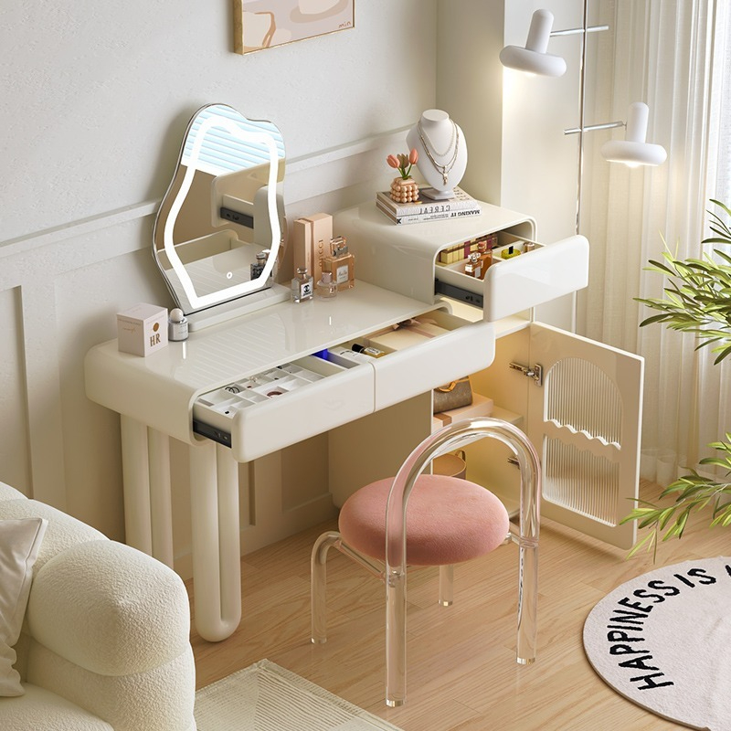 [Pre-order]  Retractable cream style dresser, bedroom light luxury, modern simple small apartment, French dressing table, storage cabinet-Smart-Living