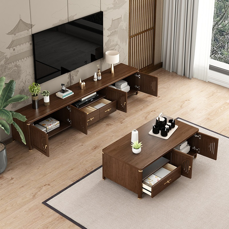 【per order】New Chinese Solid Wood TV Cabinet Living Room Household Small Coffee Table