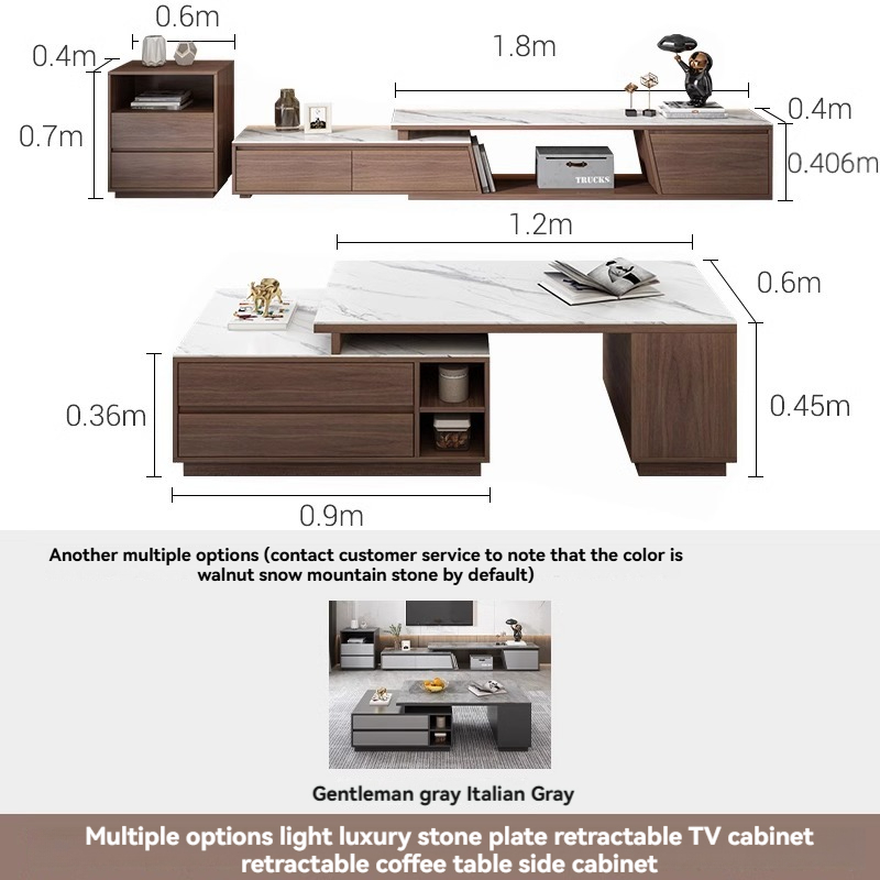 [Pre-order] Oulang Italian light luxury slate coffee table TV cabinet combination simple modern living room home floor telescopic floor cabinet-Smart-Living