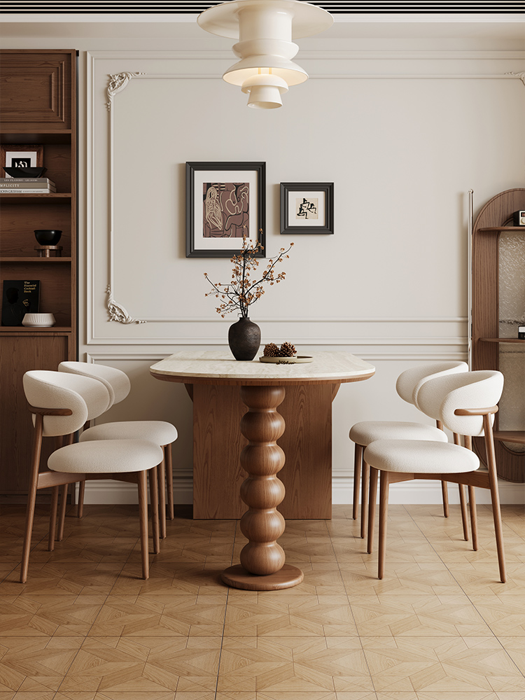 [Pre oeder-Showroom] -Travertine Stone Slab Dining Table - Mid-Century French Retro Style Oval Foldable Wall-Mounted Home Dining Desk for Compact Spaces