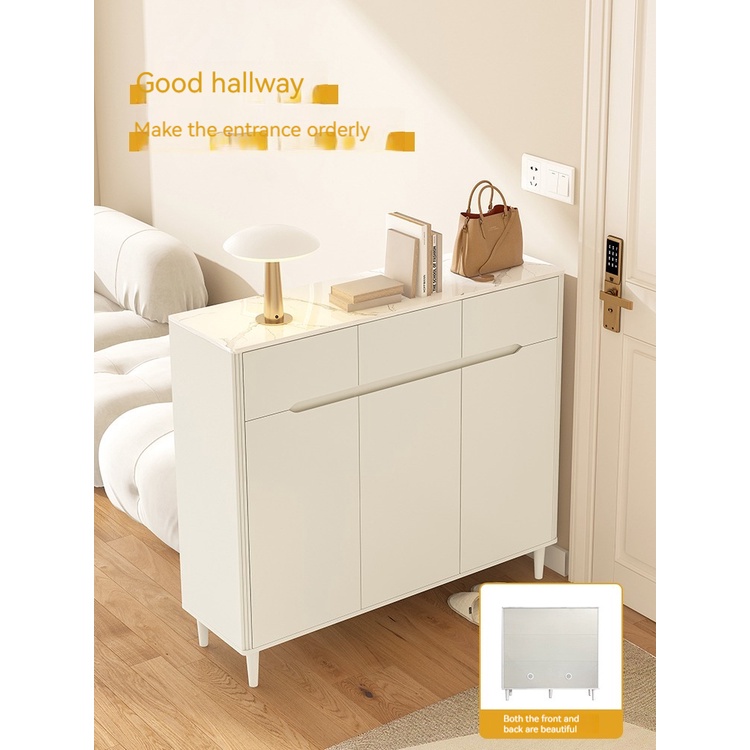 [Pre-order] Cream Shoe and Console Cabinet Integrated with Drawers - Rock Slab Top and Baked Coating-Smart-Living