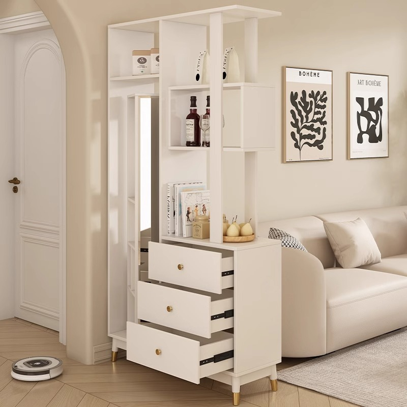 [Pre-order] Oulang 2024 Cream Wind Solid Wood Partition Entrance Cabinet Modern Small House Living Room Cabinet Shoe Cabinet Door Cabinet-Smart-Living