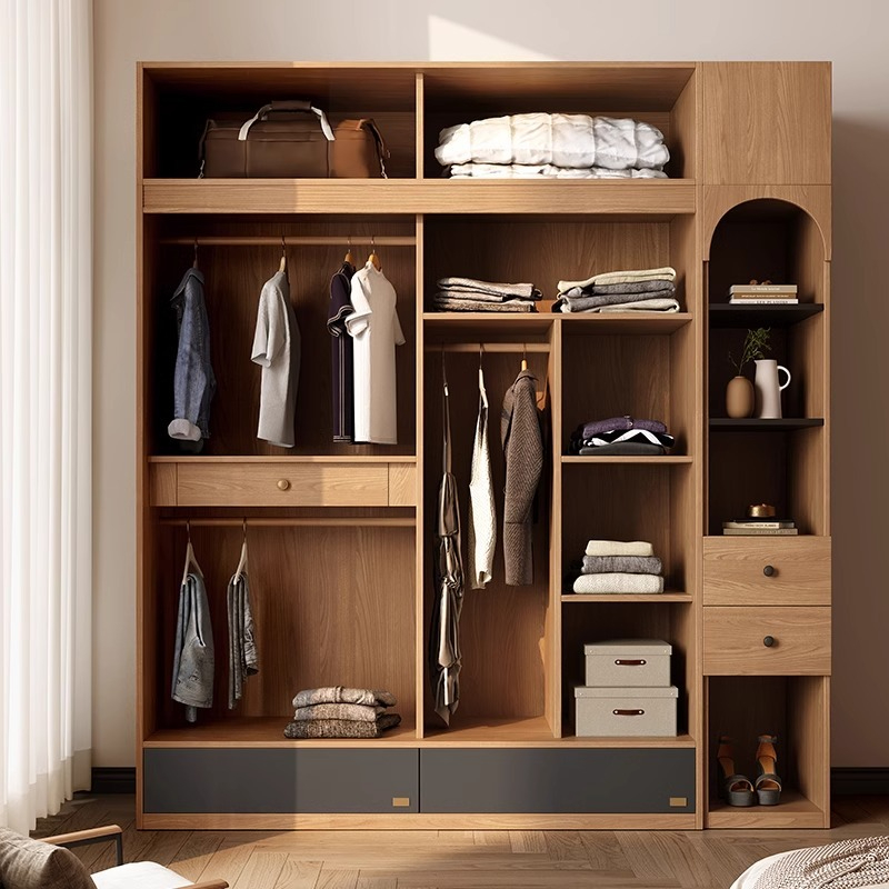 [Pre-order] Sliding door wardrobe bedroom household small apartment modern simple Japanese original wood color shift door master bedroom wardrobe locker-Smart-Living
