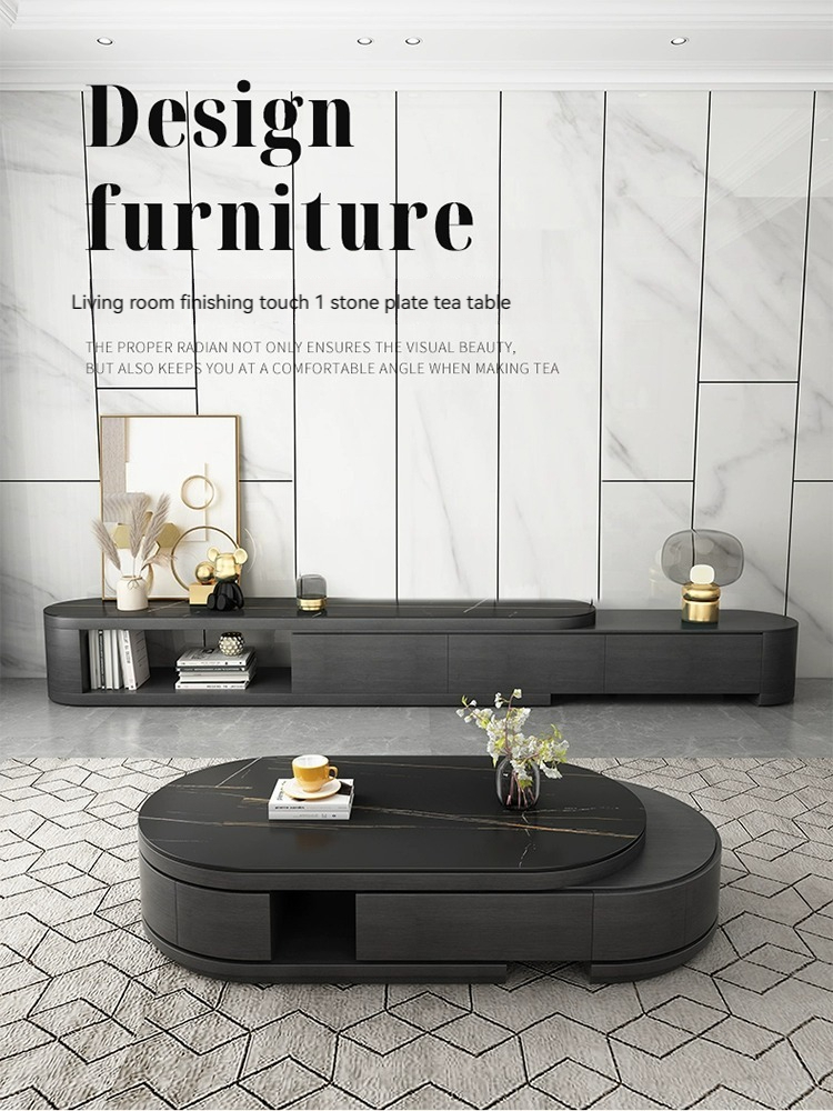 [Pre-order] Very simple rock panel coffee table TV cabinet combination simple modern small apartment coffee table home living room new black-Smart-Living