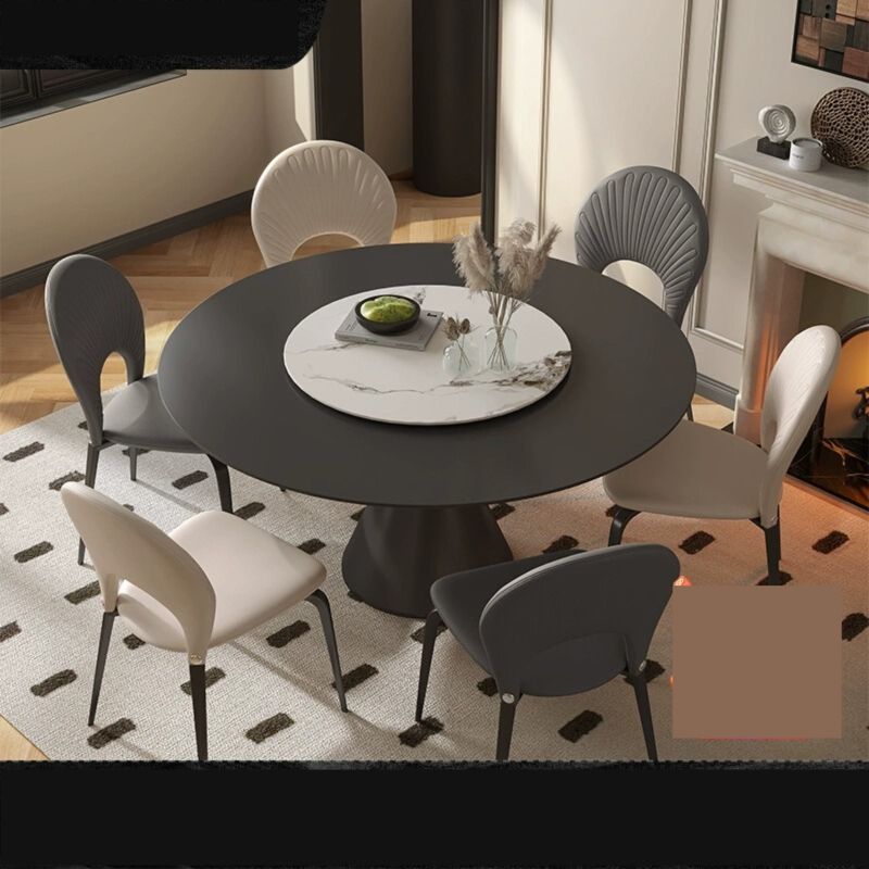 [Pre-order]  Italian dining table and chair combination, modern simplicity, with turntable round table, small dining table, light luxury matte slate dining table-Smart-Living