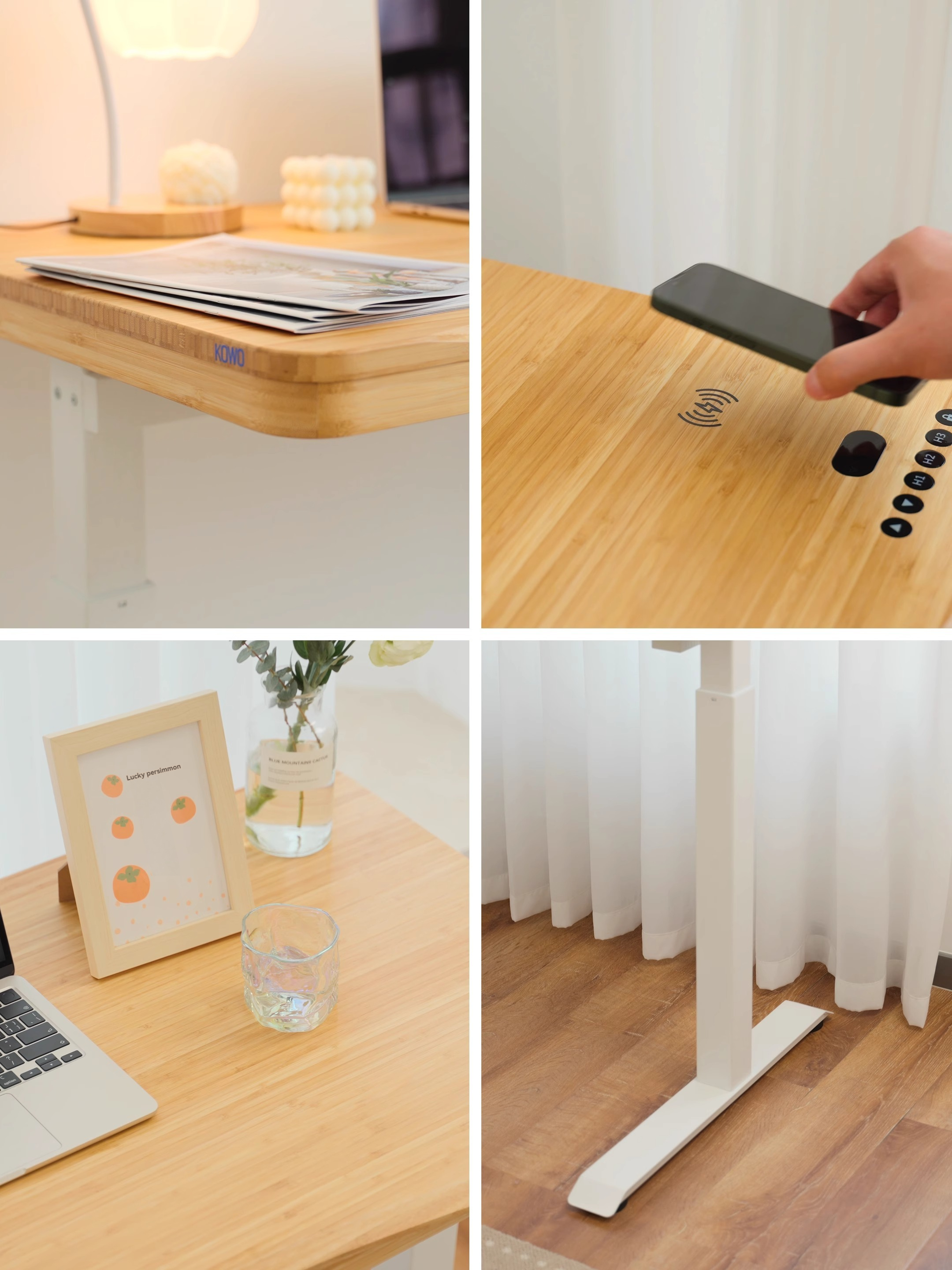 【Showroom】Drawer natural bamboo surface electric lift table computer desk office home desk student study table desk-Smart-Living