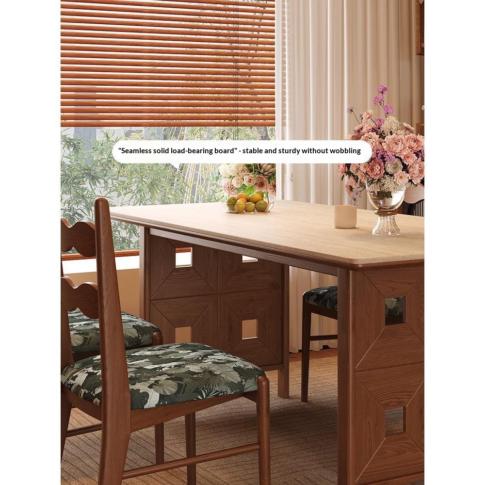 [PRE-ORDER] Solid Oak Retro-style stone slab dining table, simple vintage style, rectangular solid wood dining table.