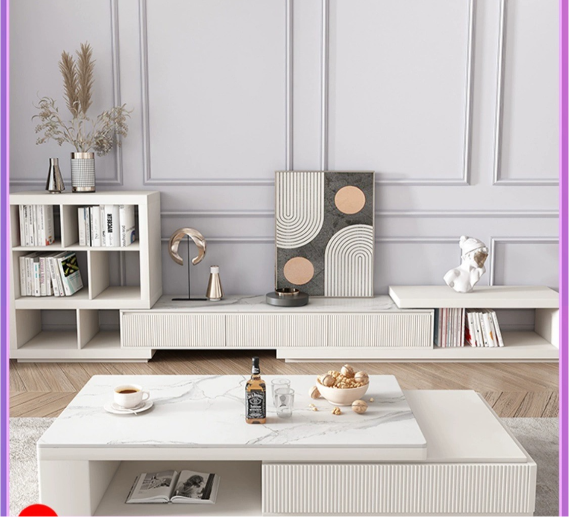 [Pre-order] Italian light luxury rock panel coffee table TV cabinet combination of modern simple small apartment coffee table living room home advanced sense-Smart-Living