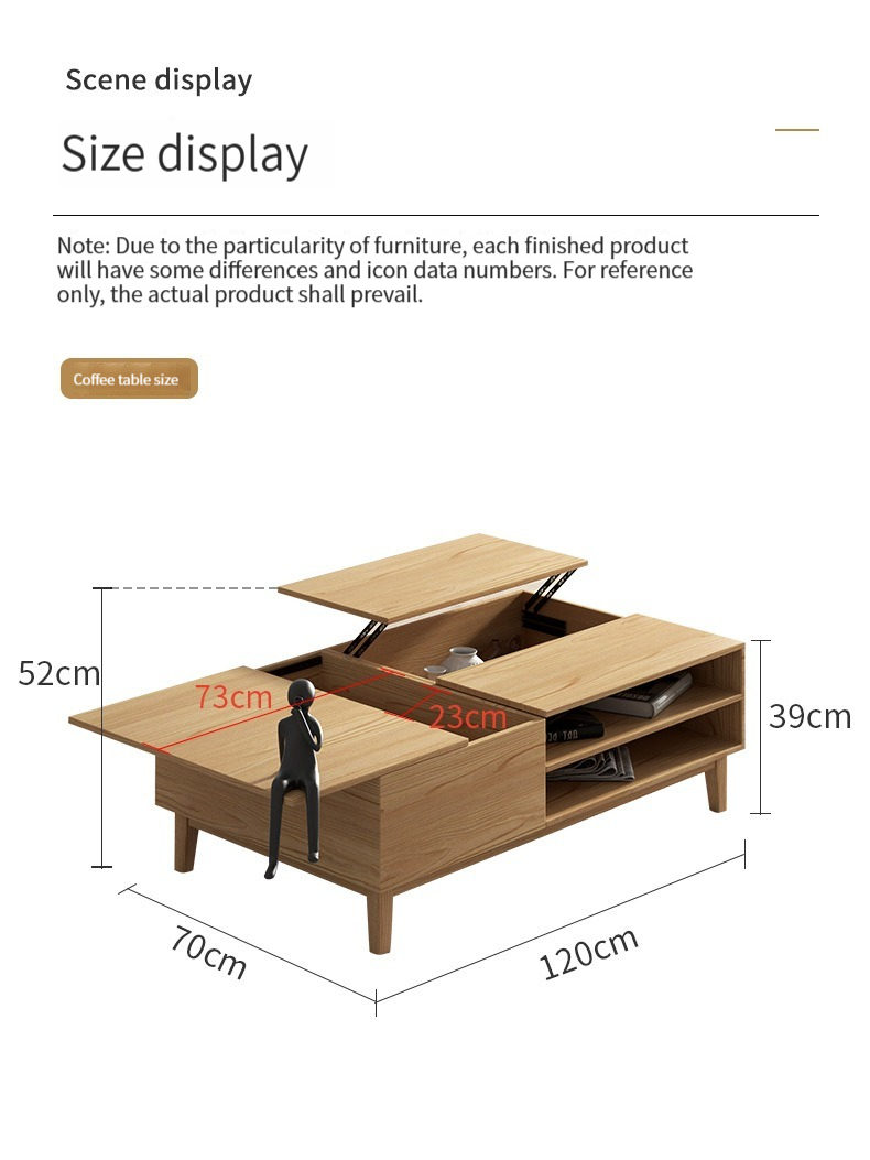 [Pre-order] Nordic Multifunctional Adjustable Coffee Table with Solid Wood Legs, Light Luxury Tea Table, Apartment Small-Sized Living Room Home Tea Table.-Smart-Living