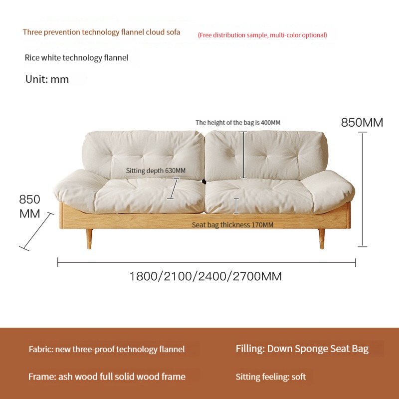 [Pre-order]  Wanas Japanese-style Cloud Sofa featuring a modern and minimalist design with solid wood legs and a storage space suitable for small living rooms.-Smart-Living
